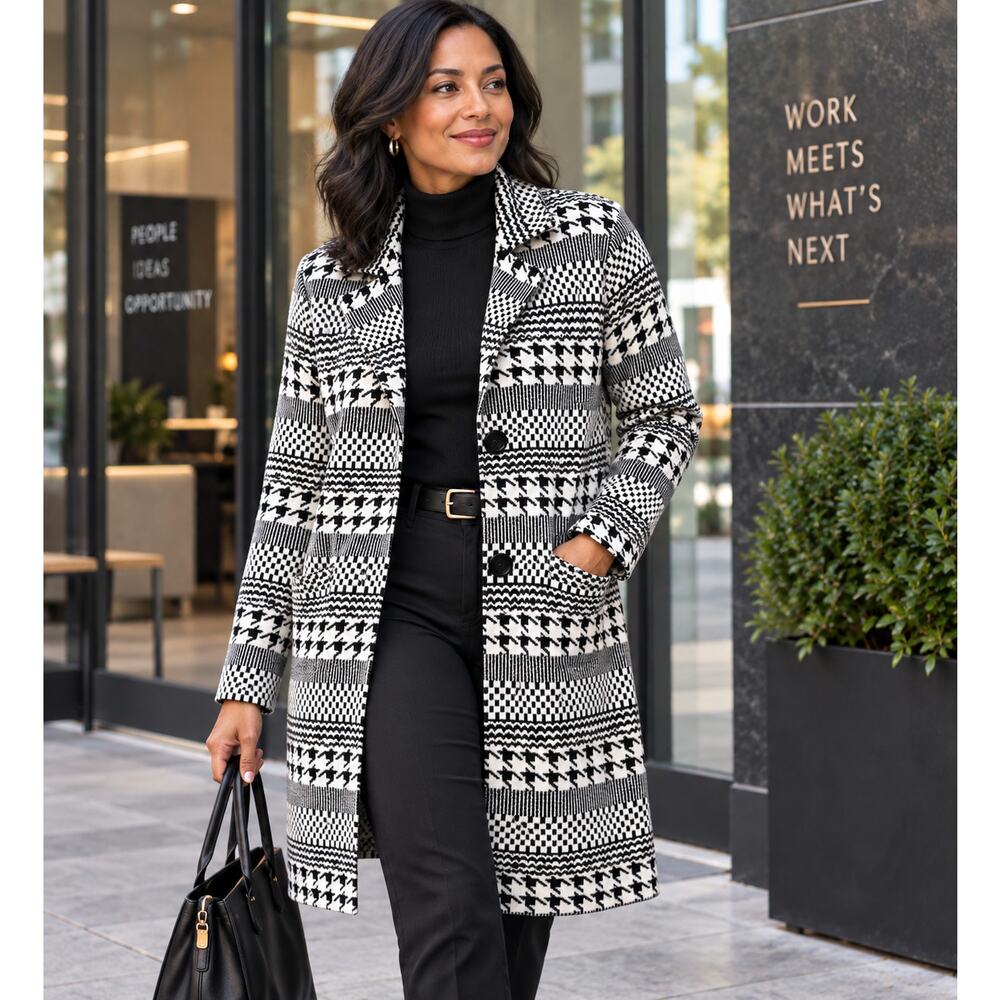 Society Club Houndstooth Coatigan Women L Black White NWT - Picture 5 of 8